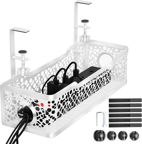 Under Desk Cable Management Tray No Drill, Cinati Upgraded Clamp Cable Management Box, Computer Cord Organizer for Desk, Desk Wire Management for Office, Home -No Damage to Desk (White) in Saudi Arabia