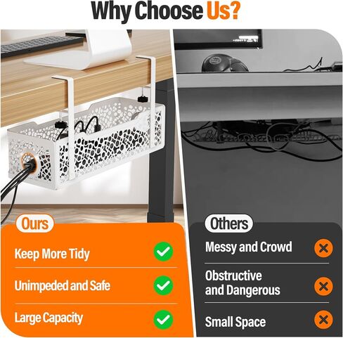 Under Desk Cable Management Tray No Drill, Cinati Upgraded Clamp Cable Management Box, Computer Cord Organizer for Desk, Desk Wire Management for Office, Home -No Damage to Desk (White) in Saudi Arabia