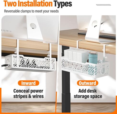 Under Desk Cable Management Tray No Drill, Cinati Upgraded Clamp Cable Management Box, Computer Cord Organizer for Desk, Desk Wire Management for Office, Home -No Damage to Desk (White) in Saudi Arabia