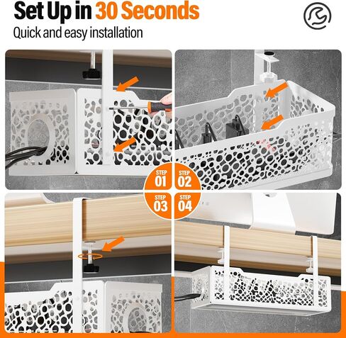 Under Desk Cable Management Tray No Drill, Cinati Upgraded Clamp Cable Management Box, Computer Cord Organizer for Desk, Desk Wire Management for Office, Home -No Damage to Desk (White) in Saudi Arabia