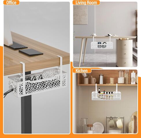 Under Desk Cable Management Tray No Drill, Cinati Upgraded Clamp Cable Management Box, Computer Cord Organizer for Desk, Desk Wire Management for Office, Home -No Damage to Desk (White) in Saudi Arabia