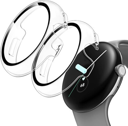 TAURI 2 Pack Hard Case for Pixel Watch 3 (2024)/Pixel Watch Series 2 1 41mm with 9H Tempered Glass Screen Protector, [Touch Sensitive] [Full Coverage] Slim Protective Cover for Pixel Watch 3, Clear in Saudi Arabia