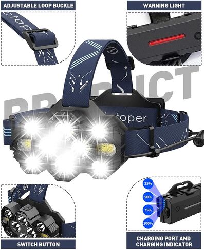 Victoper Headlamp Rechargeable, 22000 Lumen Bright 10 LEDs Head Lamp, 8+2 Modes Head Light with Red Light for Adult, Waterproof Head Flashlight for Outdoor Running, Hunting, Camping, Hiking in Saudi Arabia