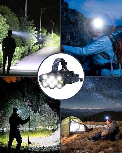 Victoper Headlamp Rechargeable, 22000 Lumen Bright 10 LEDs Head Lamp, 8+2 Modes Head Light with Red Light for Adult, Waterproof Head Flashlight for Outdoor Running, Hunting, Camping, Hiking in Saudi Arabia