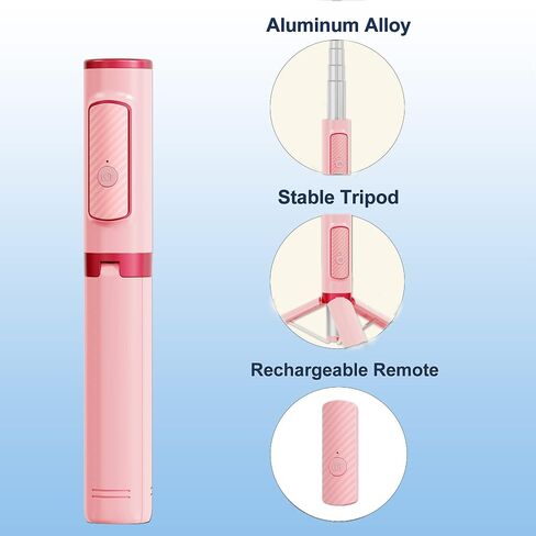 Selfie Stick Tripod, Foldable Cellphone Tripod with Remote, Travel Tripod for iPhone Series Android, Video Recording - Pink in Saudi Arabia