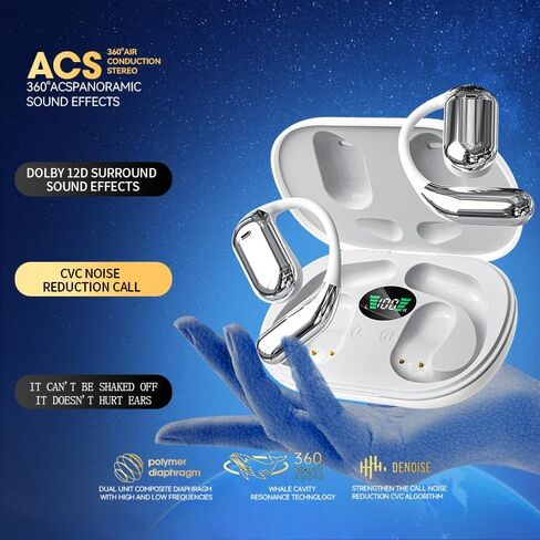 سماعات أذن لاسلكية سماعات أذن بلوتوث مدمجة مع ميكروفون مع خطاف للأذن، وقت تشغيل 50 ساعة، سماعات أذن مزودة بشاشة LED، حافظة شحن، تصميم مقاوم للماء لتشغيل اللياقة البدنية in Kuwait