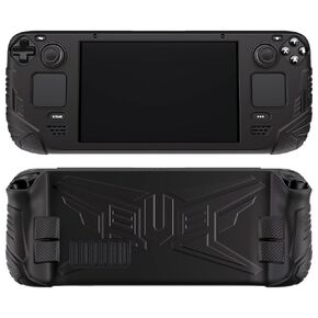 PlayVital Armor Series Ergonomic Case for Steam Deck LCD, Soft Cover Protective Silicone Protector with Back Button Enhancement Designed & Thumb Grips Caps for Steam Deck - Clear White