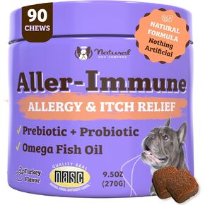 Natural Dog Company Aller-Immune Chews (90 Pieces), Salmon Flavor, with Canine-Specific Probiotics, Allergy Immune Supplement for Dogs of All Ages, Sizes & Breeds, Boosts Immune System