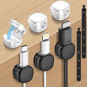 𝟖 𝐏𝐚𝐜𝐤,Magnetic Cable Clips & Silicon Cable Ties,[Cable Smooth Adjustable Under Desk Organizer],Cable Management,Cord Holder-Desk Stand Cable Organizer Holding,Adhesive for Home Cable Keeper