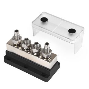 600A Power Distribution Block with Cover 4 x 3/8" (M10) Studs Bus Bar Terminal Block Max 48V Positive and Negative for Automotive Car Boat, Black