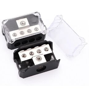 4 Way Power Distribution Block 1x 0/2/4 Gauge in 4X 4/8/10 Gauge Out Nickel Plated Car Audio Splitter Amp Distribution Connecting Block,2Pcs