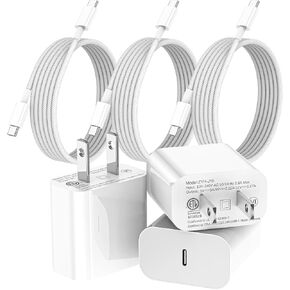 iPhone 16 15 Charger Fast Charging 3 Pack 20W USB C Charger with 10ft Braided Type C Cable for iPhone 16/16 Pro/16Pro Max/15, iPad Pro, MacBook Air