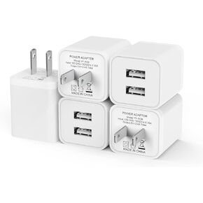 5Pack USB Wall Charger, iGENJUN 2.4A Dual USB Port Cube Power Plug Adapter Fast Phone Charger Block Charging Box Brick for iPhone 16/16 Pro/16 Pro Max/15, Samsung Galaxy, Pixel, LG, Android-White
