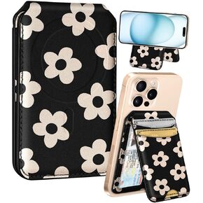 Shorogyt متوافق مع محفظة Magsafe لحامل البطاقات المغناطيسي القابل للطي للنساء - محفظة هاتف لطيفة لسلسلة iPhone 16/15/14/13/12، حامل RFID من الجلد المطبوع يناسب 4 بطاقات، أسود Mogu in Kuwait