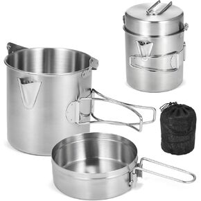 Lixada Camping Cooking Kettle 1L Stainless Steel Pot with Foldable Handle and Dual Use Cover Portable for Hiking Backpacking Picnic