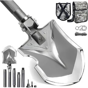 Zune Lotoo Camping Shovel Multitool, Ultimate 15-in-1 Survival Shovel Military Grade, High Carbon Steel Tactical Shovel Folding Tool for Outdoor Hiking Backpacking Emergency Gear with Carrying Pouch