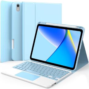 GreenLaw for iPad 10th Generation Case with Keyboard, Stain-Resistant Cover, 7 Color Backlit, Support 2 BT Devices, Detachable Keyboard Case for iPad 10th Gen with Touchpad and Pencil Holder, Blue