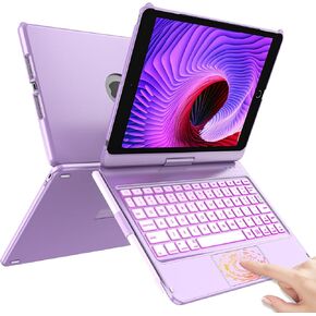 HOTLIFE Case with Keyboard for iPad 10.2,Touch Trackpad Keyboard Case for iPad 9th Generation/8th/7th Gen, 10 Corlor Backlit - 360° Rotatable Protective Cover with Pencil Holder