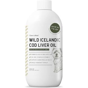Pure Cod Liver Oil for Dogs - 16 oz - Contains Omega 3, Omega 6, Vitamin A, and Vitamin D to Reduce Itching and Promote Skin and Coat, Heart, Joint, and Immune Health - Pump Cap Bottle