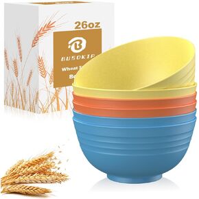 Unbreakable Cereal Bowls, 26 OZ Wheat Straw Bowls Set of 6, Microwave and Dishwasher Safe Kids Bowls for Kitchen, Lightweight Serving Bowls for Soup, Salad, Oatmeal (Multi Colors)