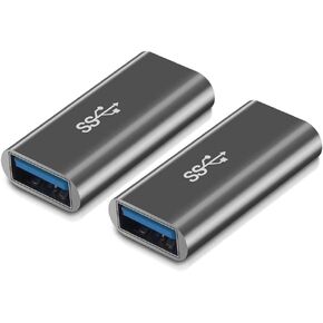 QianLink [2-Pack] Aluminum Type A Female to Female -Connector Converter,USB 3.0 Coupler Adapter (Grey)
