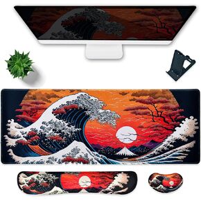 Large Gaming Mouse Pad Waterproof/Mouse Wrist Rest/Keyboard Wrist Rest Set, Non-Slip Rubber Base, Ergonomic Computer Desk Mat with Wrist Support for Keybord and Mouse, Easy Typing&Pain Relief