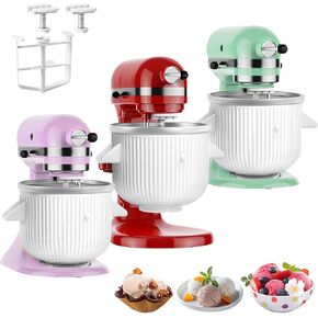 Ice Cream Maker Attachment for KitchenAid Stand Mixer, Ice Cream Bowl Compatible with 4.5Qt, 2 Quart and Larger Stand Mixers, Ice Cream & Sorbet Gelato Maker Attachment, White