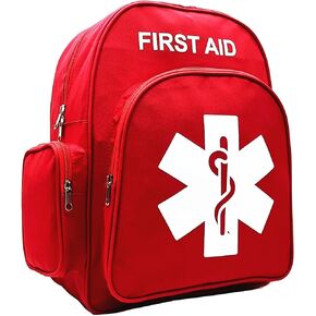 Red Emergency Backpack First Aid Bag Empty Medical First Aid Back Pack Treatment First Responder Trauma Bag for Camping Daycare Vacation Outdoors Pet Dog Cat Road Trip Cycling Riding (Red White)