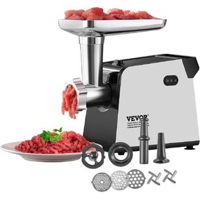 VEVOR Meat Grinder, 3 Lbs/Min Capacity Electric Meat Grinders with Blade, Grinding Plate, Sausage Maker, Kubbe Kit, Stainless Steel Meat Mincer for Home Kitchen