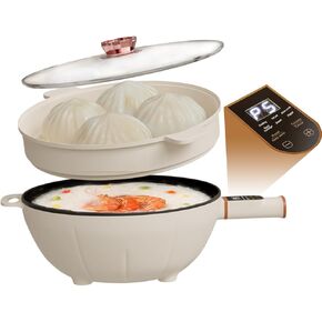 4L Smart Hot Pot with 4.33-Inch Handle, 1000W Power – Multifunctional Electric Cooker w. Reservation Auto Time Off/On for Hot Pot, Stewing, Soup, Pasta Egg Frying and More