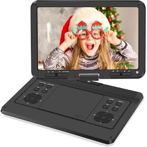 16.9'' Portable DVD Player with 14.1" HD Large Swivel Screen, DVD Player Portable with Screen Buttons for Easy Control, 6 Hrs Battery, Car Charger, Region Free, Support USB/SD Card, Black