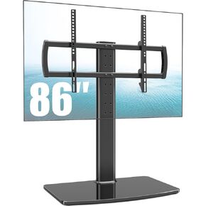 Universal TV Stand/Base Tabletop TV Stand with Wall Mount for 40 to 86 inch 5 Level Height Adjustable, Heavy Duty Tempered Glass Base, Holds up to 132lbs Screens, HT03B-003