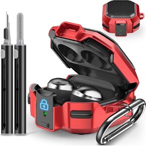 【with Safety Lock】 Carbon Fiber Case for Samsung Galaxy Buds Pro 2 Case/Galaxy Buds 2 Case/Galaxy Buds Live Case/Galaxy Buds Pro Case/Galaxy Buds FE Case 2023 with Keychain/Cleaner Kit - Black