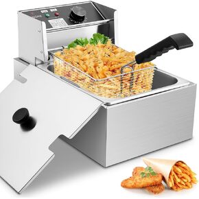 Commercial Deep Fryer - 3400W Electric Deep Fryers with 2x6.35QT Baskets 0.8mm Thickened Stainless Steel Countertop Oil Fryer 20.7QT Large Capacity with Temperature Limiter (12L)