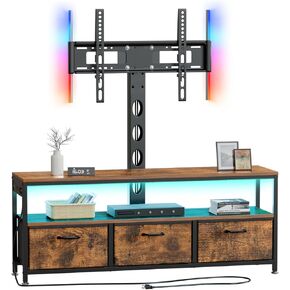 JUSTOGO TV Stand with Mount and Power Outlet, TV Stand with Drawers Storage for Living Room Bedroom, LED Entertainment Center for 45/55/60/65 inch TVs, Height Adjustable Media Console, Rustic