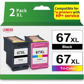 LEMERO UTRUST 67XL 67 Ink for HP Printer Remanufactured Replacement for HP Ink 67 67XL Ink Cartridges Black/Color Combo Pack for HP DeskJet 2700 2755e 2700e 4155e 4155 Envy 6000 6055e 6400 6455e