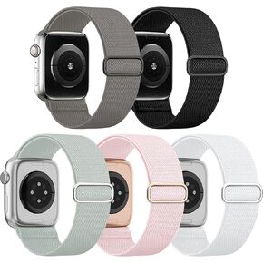 5 Pack Stretchy Nylon Straps Compatible for Apple Watch Band 38mm 40mm 41mm 42mm 44mm 45mm 46mm 49mm for Women Men,Elastic Cloth Sport Wristbands for iWatch Series 10 9 8 SE 7 6 5 4 3 Ultra 2/1