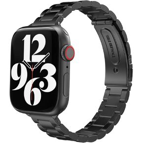 MoKo Thin Band Compatible with Apple Watch 38mm 40mm 41mm, Slim Stainless Steel Wristband Metal Replacement Adjustable Strap for iWatch SE SE2 Series 9 8 7 6 5 4 3 2 1, Starlight