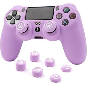 RALAN Purple Controller Skin Silicone for PS4, Non-Slip Grip Cover Protector Compatible with PlayStation 4/PS4 Slim/PS4 Pro Controllers with 6 Thumb Grip Caps