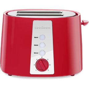 SEEDEEM Toaster 2 Slice, Extra Wide Slot Toaster, 7 Shade Settings, Bread Toaster with Cancel, Defrost, Reheat Function, Extra Wide Slots for Waffle or Bagel, Removable Crumb Tray, 750W, Retro Red
