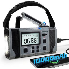 10000mAh NOAA Emergency Weather Alert Radio, LCD Digital AM/FM/SW Solar Hand Crank Radio, 360° Rotatable Reading Lamp, Dual Speakers, Headphone Jack, SOS, USB Phone Charger (IR688 Gray)