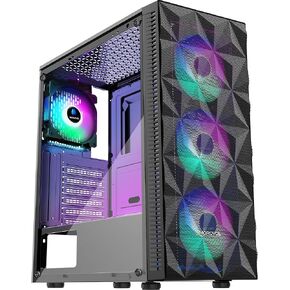 PC Case Pre-Install 4 RGB Fans, ATX Gaming Computer Case with Diamond-Shaped Mesh Front & Tempered Glass Side Panel, USB 3.0 Airflow Mid Tower case,621