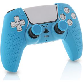 ECHZOVE PS5 Controller Accessories, PS5 Controller Skin, PS5 Controller Plate and PS5 Thumb Grips - Light Blue