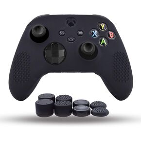 غطاء حماية لجهاز تحكم Xbox Series X/S من السيليكون مضاد للانزلاق SX وحدة تحكم - 8 قطع مقابض إبهام احترافية - أسود in Kuwait