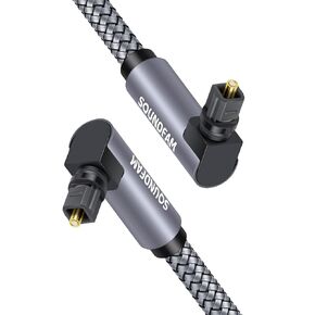 90 Degree Optical Audio Cable Double Right Angle Optical Cable 360 Degree Free-Rotating Plug Digital Audio Optical Cable for Home Theater, Sound Bar,TV-Grey (3.3ft/1m)