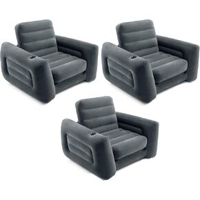Intex 2 in 1 Inflatable Pull Out Sofa Chair and Twin Air Bed Mattress with Cup Holders for Indoor and Outdoor Use for Adults (3 Pack), Charcoal in Kuwait