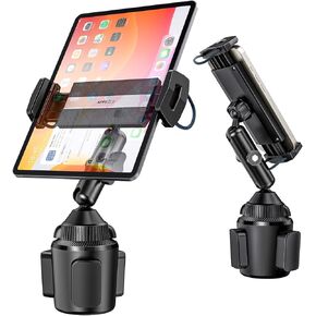APPS2Car iPad Cup Holder Mount for Car, [Adjustable Alloy Arm] Tablet Holder for Car, Cup Holder Tablet Mount Road Trip Essentials iPad Holder for Car Compatible with 4.7"-12.9" Cell Phones & Tablets