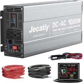 2000 Watt Pure Sine Wave Power Inverter DC 12V to 110V/120V AC Converter with 2 AC,18W USB, and 30W Type-C Charging Ports, Car Solar Power Inverters with LCD Display for Home RV Truck