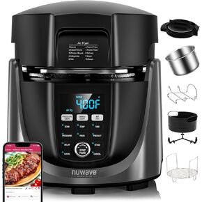 Nuwave Duet Air Fryer and Electric Pressure Cooker Combo with 2 Switchable Lids, 300 FoolProof One-Touch Presets, Crisp&Tender Tech, 6QT Heavy-duty Stainless Steel Pot, 15+ Safety Features
