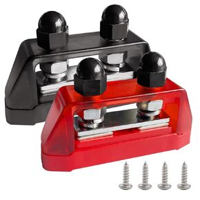 5/16" Heavy Duty Dual Studs Battery Junction Post Terminal Kit, Ampper 2 Studs M8 Bus Bar Power and Ground Junction Block Distribution (W/Cover, Red and Black)